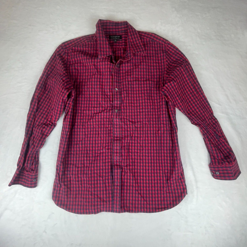 Banana Republic Shirt Mens XL Red Gingham Soft Washed‎ Tailored Fit Button Down